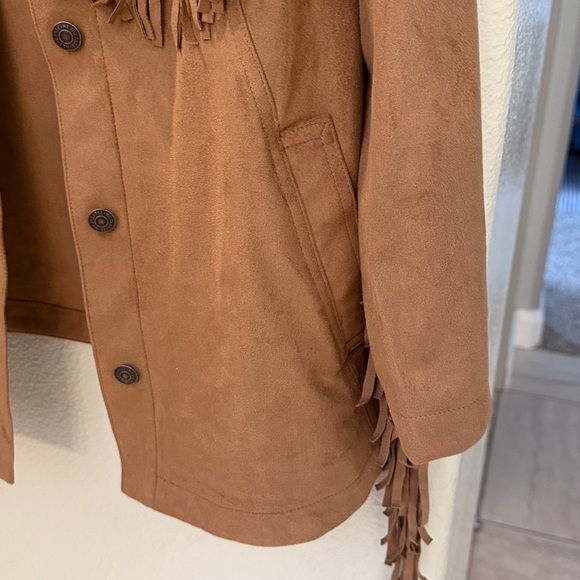 We The Free by free people Fringe Out Vegan Suede Jacket Sz XS Brown Tan - Picture 10 of 16